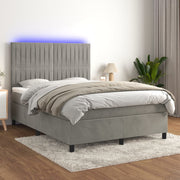 Krevet box spring s madracem LED svjetlosivi 140x190 cm baršun
