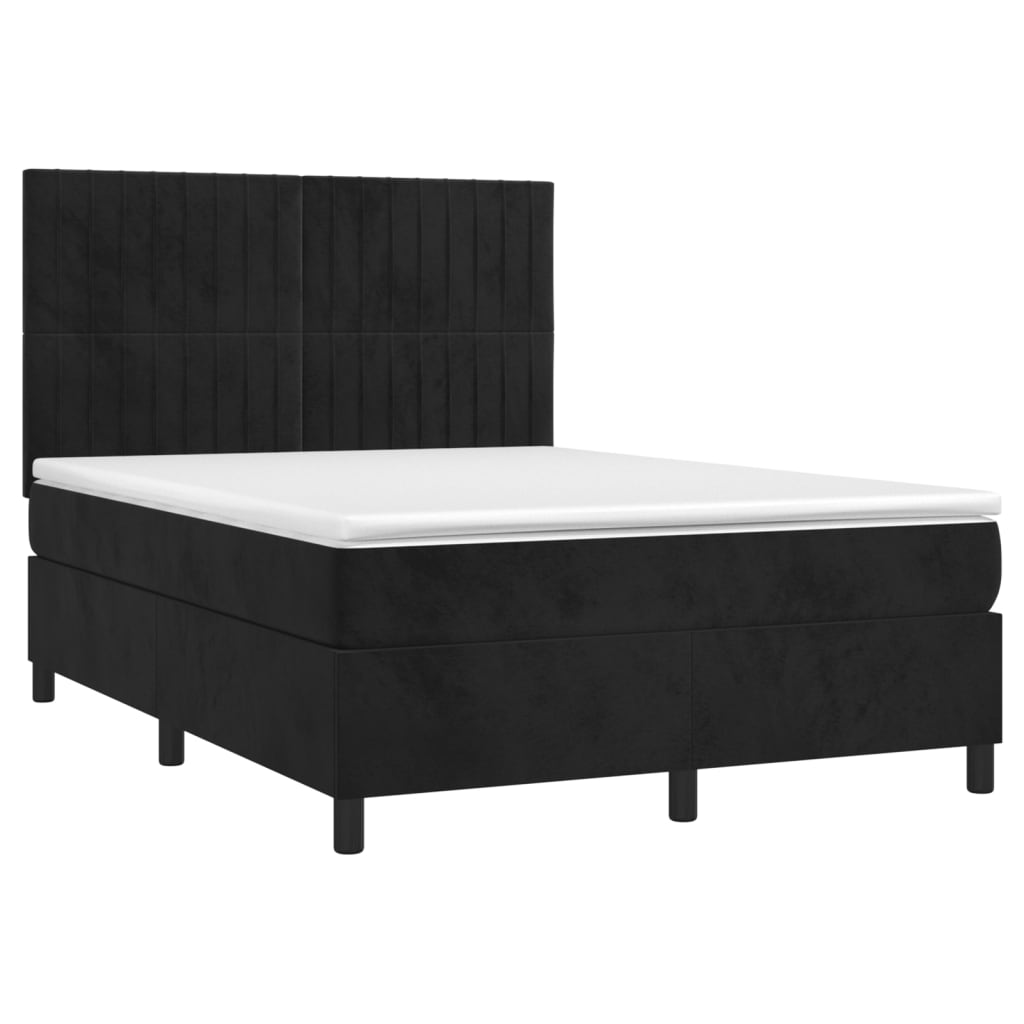 Krevet box spring s madracem LED crni 140x190 cm baršun