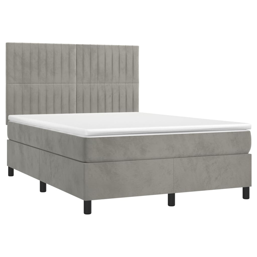 Krevet box spring s madracem LED svjetlosivi 140x200 cm baršun