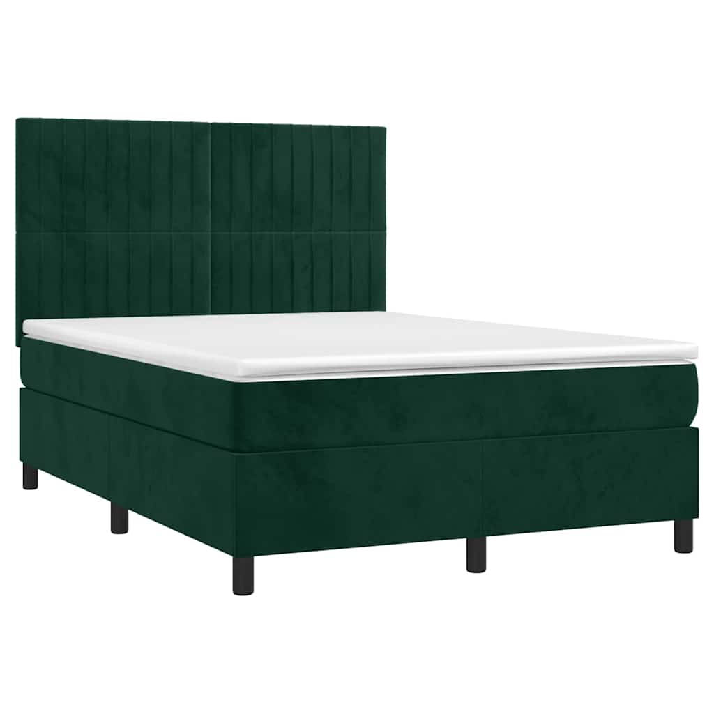 Krevet box spring s madracem LED tamnozeleni 140x200 cm baršun