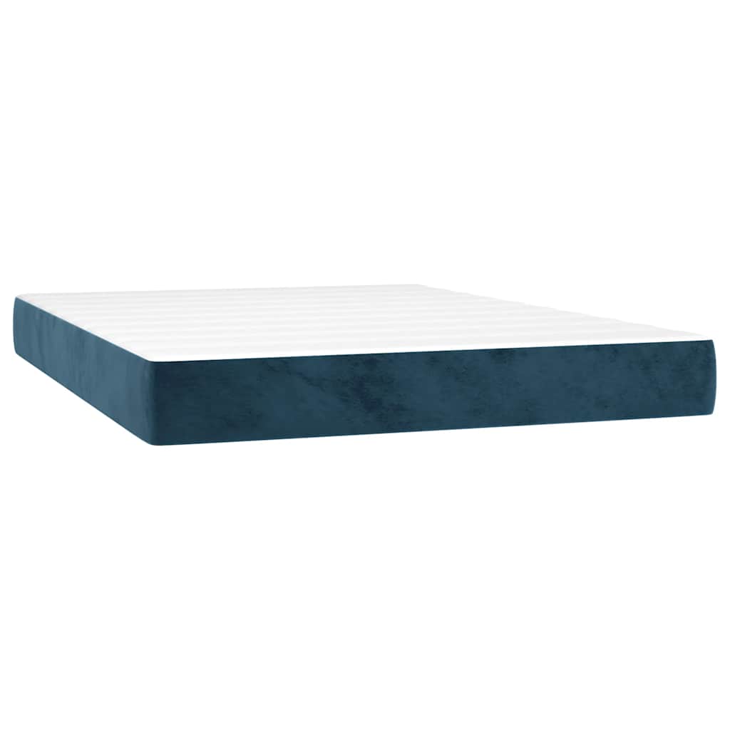 Krevet box spring s madracem LED tamnoplavi 140x200 cm baršun