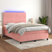 Krevet box spring s madracem LED ružičasti 140x200cm baršunasti