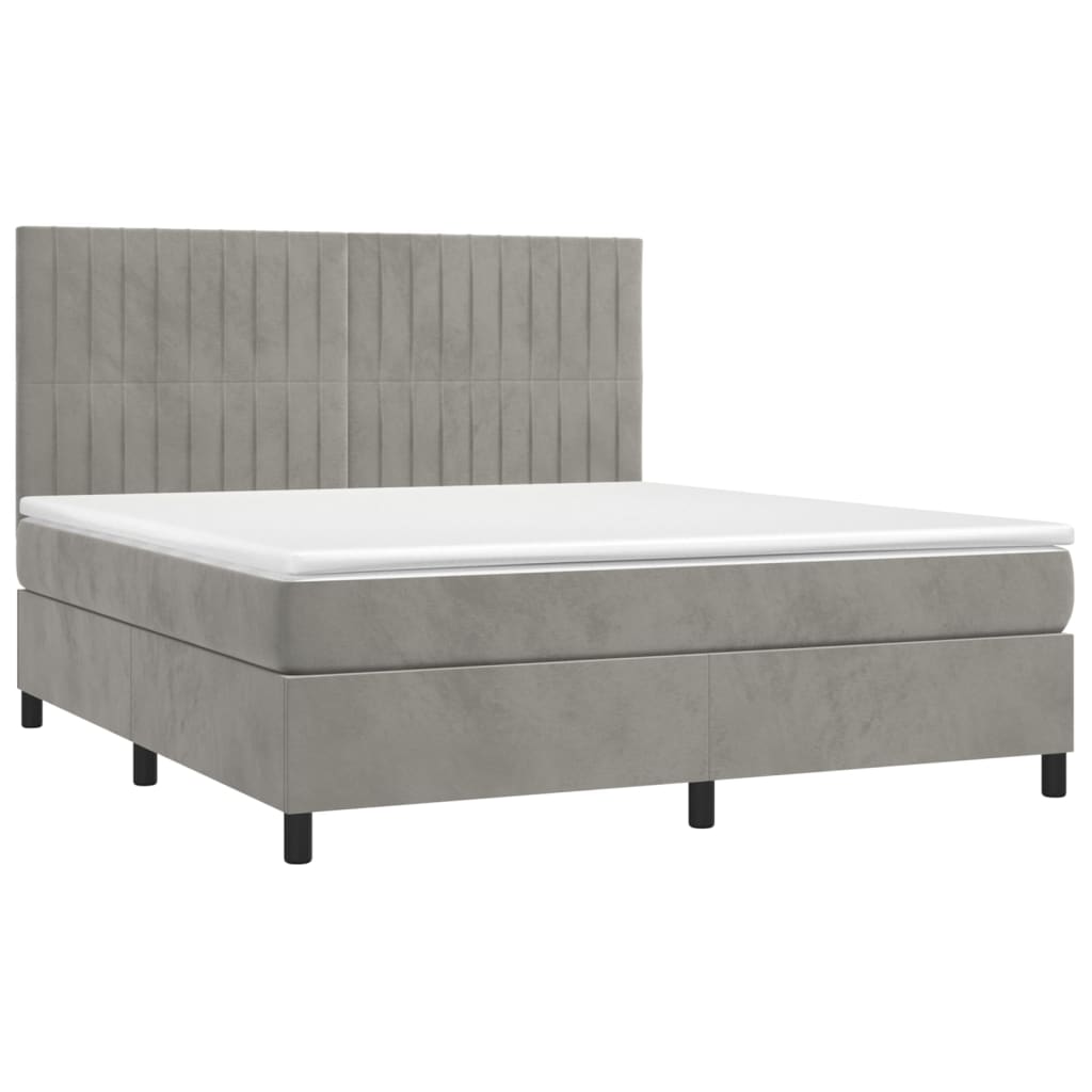 Krevet box spring s madracem LED svjetlosivi 160x200 cm baršun