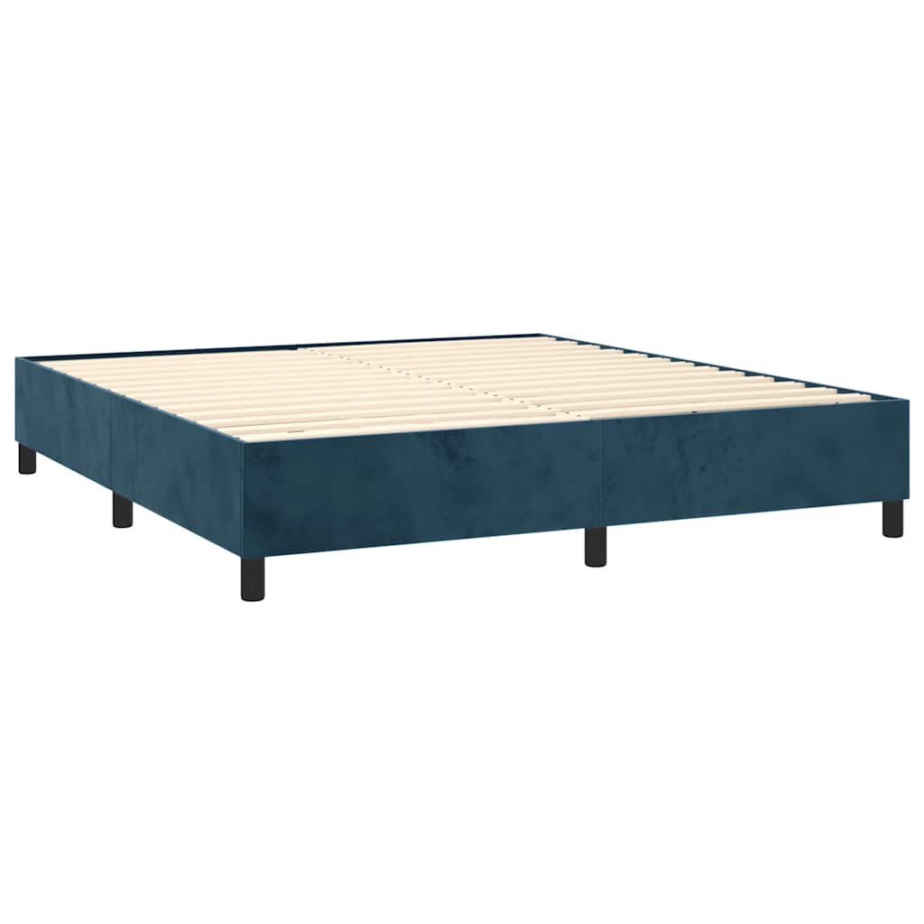 Krevet box spring s madracem LED tamnoplavi 160x200 cm baršun