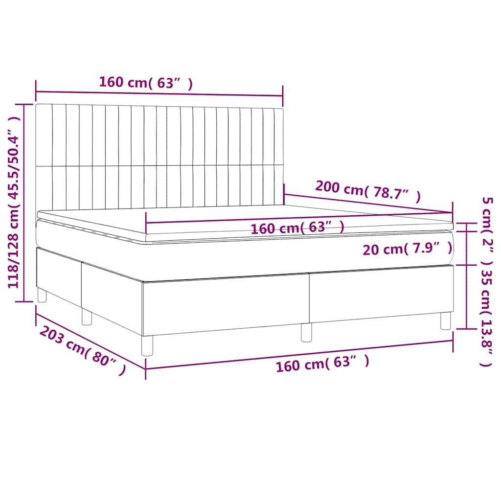 Krevet box spring s madracem LED tamnoplavi 160x200 cm baršun