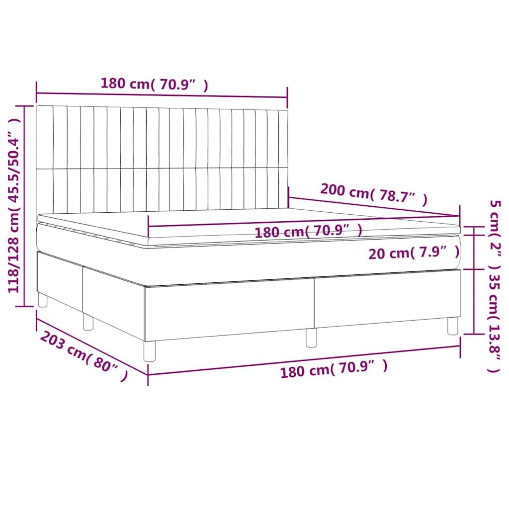 Krevet box spring s madracem LED tamnoplavi 180x200 cm baršun
