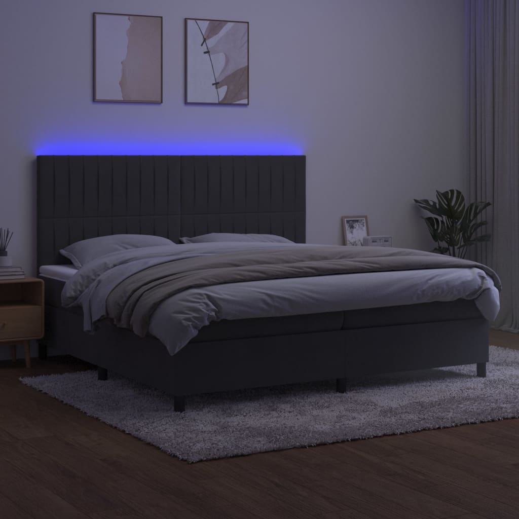 Krevet box spring s madracem LED tamnosivi 200x200 cm baršun