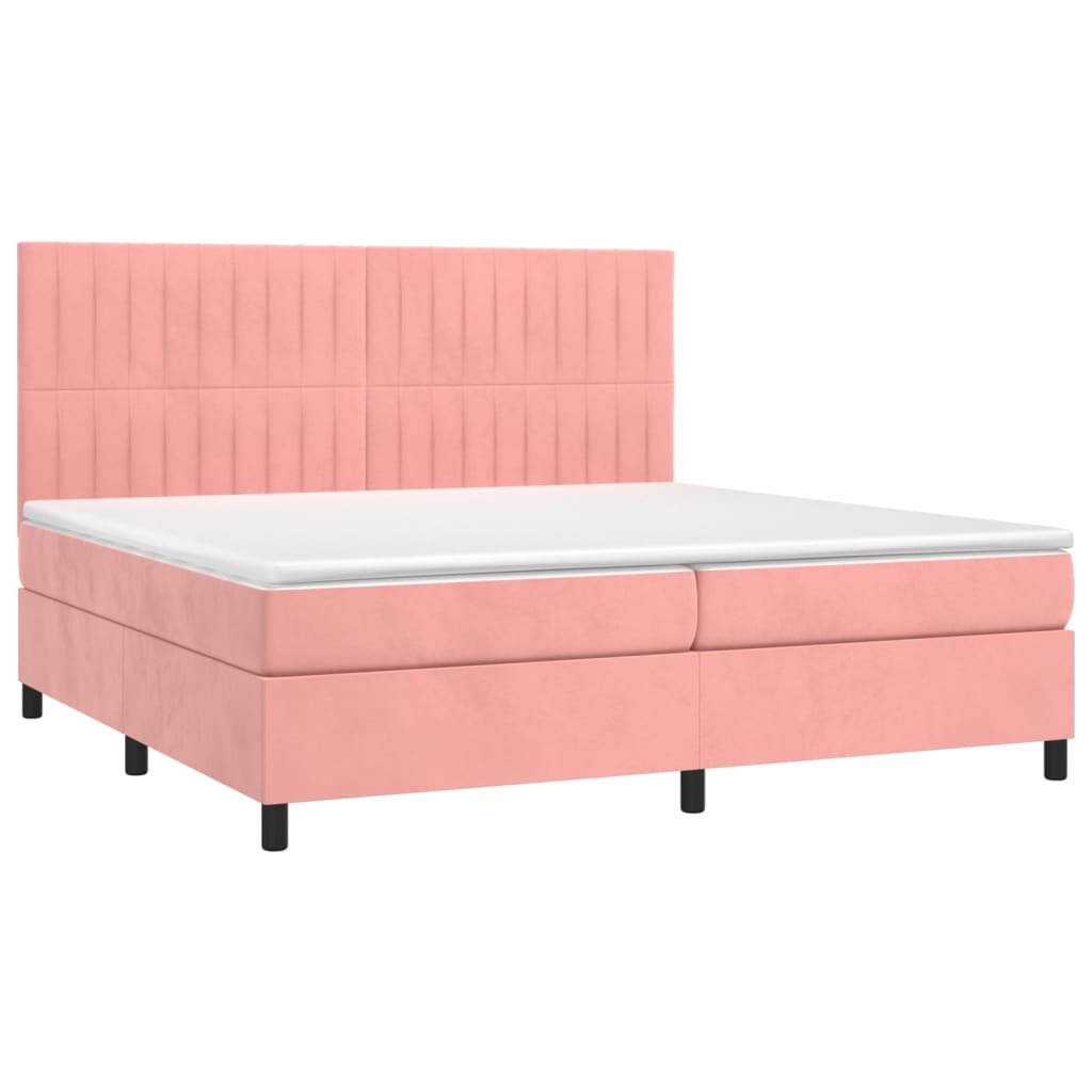 Krevet box spring s madracem LED ružičasti 200x200cm baršunasti