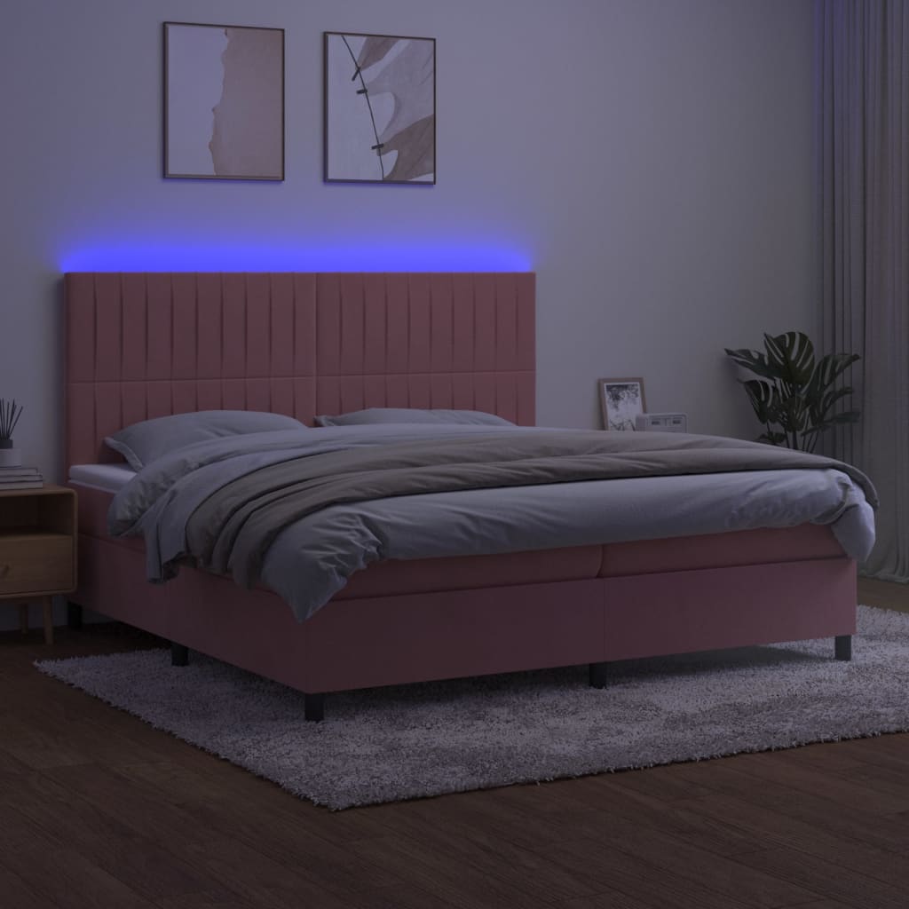 Krevet box spring s madracem LED ružičasti 200x200cm baršunasti
