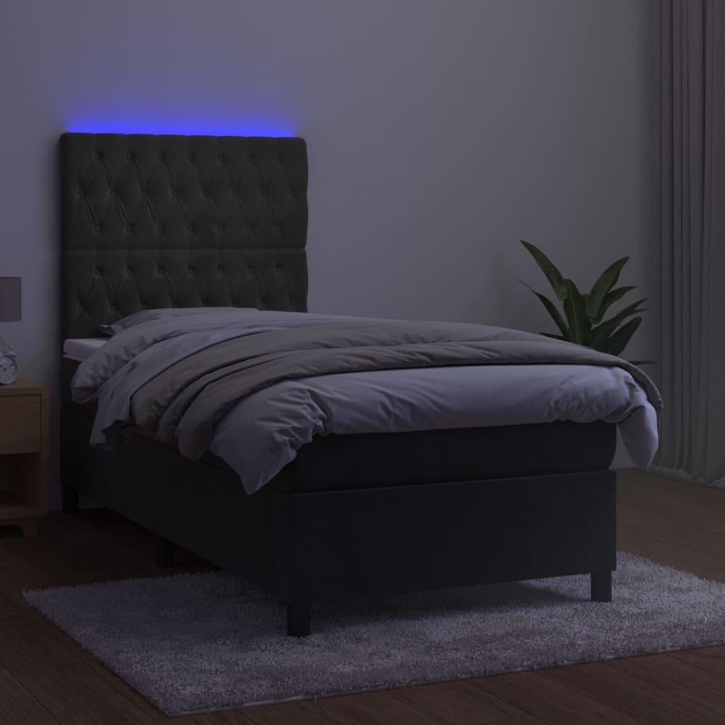 Krevet box spring s madracem LED tamnosivi 80 x 200 cm baršun