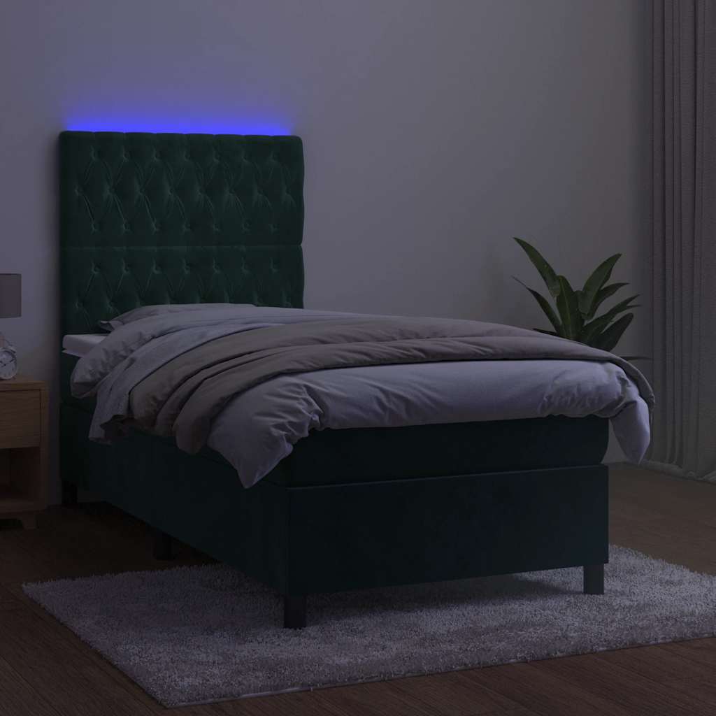 Krevet box spring s madracem LED tamnozeleni 80 x 200 cm baršun