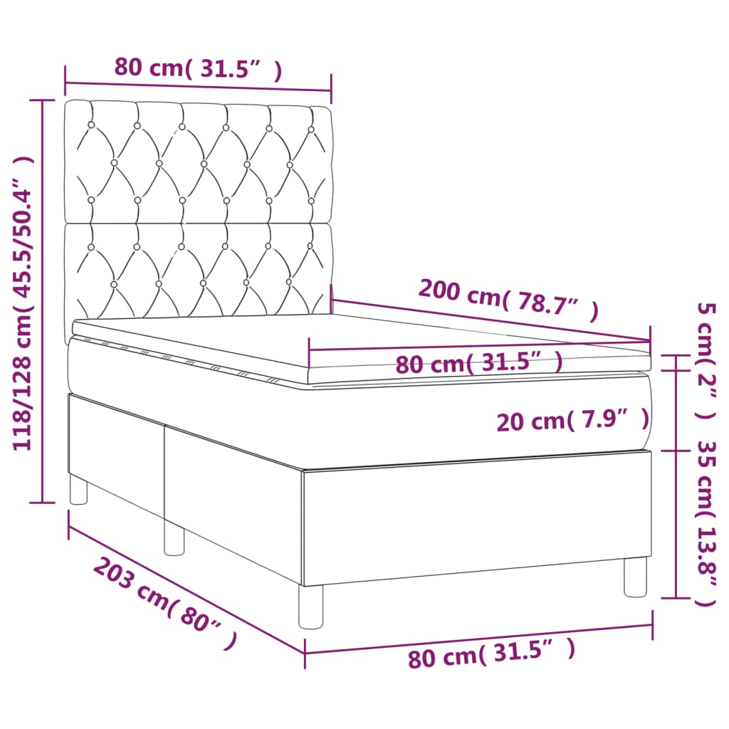 Krevet box spring s madracem LED ružičasti 80x200 cm baršunasti