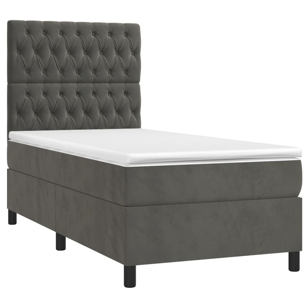 Krevet box spring s madracem LED tamnosivi 90x190 cm baršun