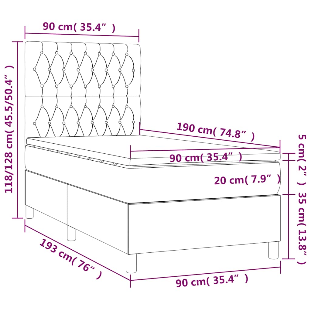 Krevet box spring s madracem LED tamnoplavi 90x190 cm baršun
