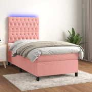 Krevet box spring s madracem LED ružičasti 90x190 cm baršunasti