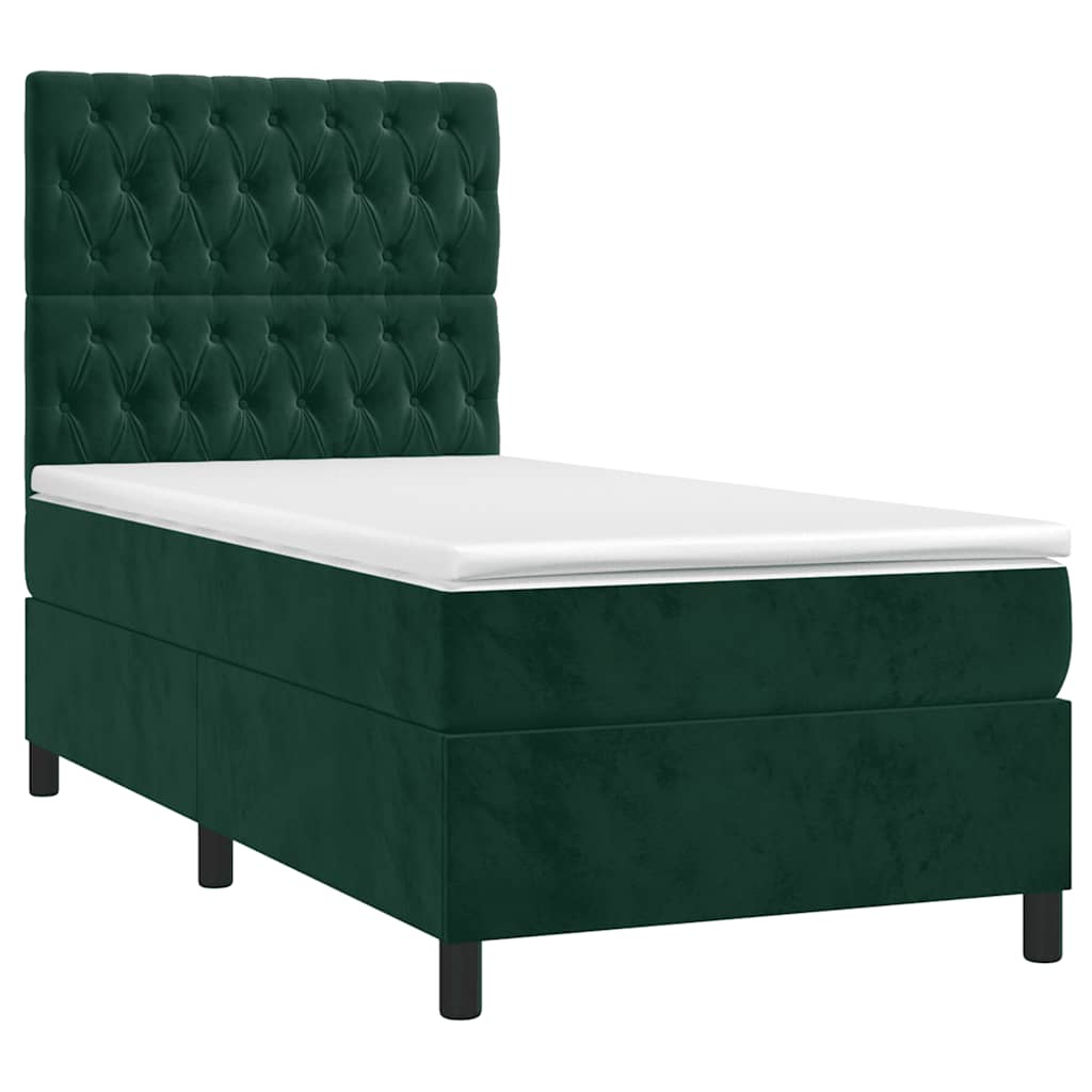 Krevet box spring s madracem LED tamnozeleni 90x200 cm baršun