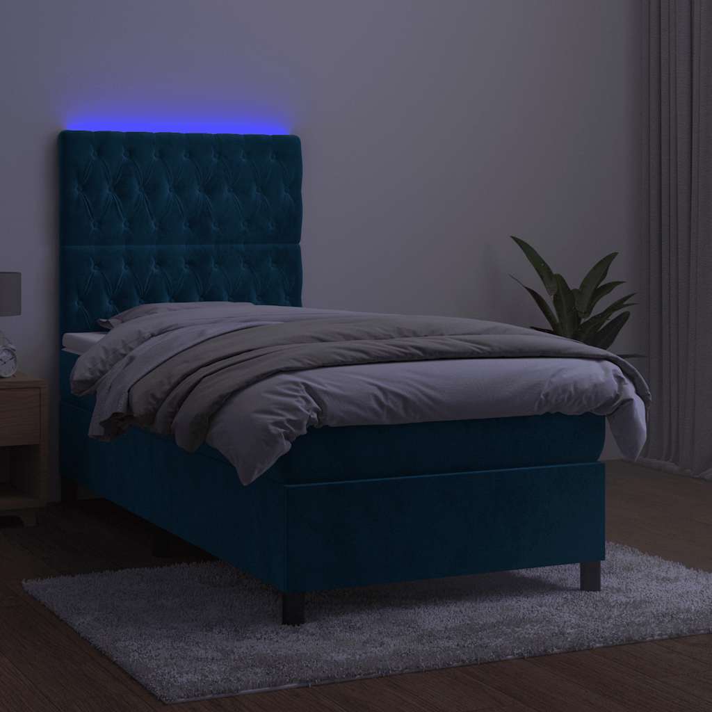 Krevet box spring s madracem LED tamnoplavi 100x200 cm baršun