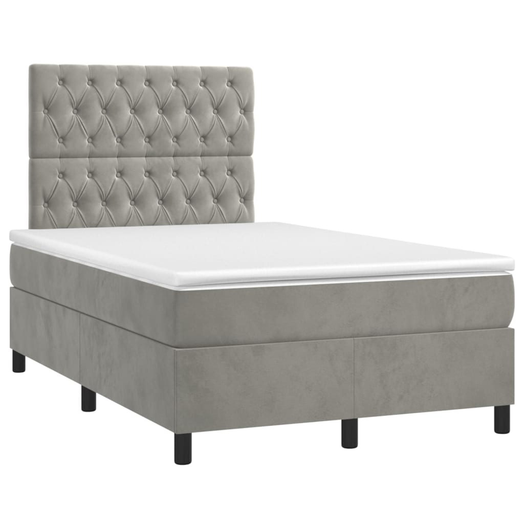 Krevet box spring s madracem LED svjetlosivi 120x200 cm baršun