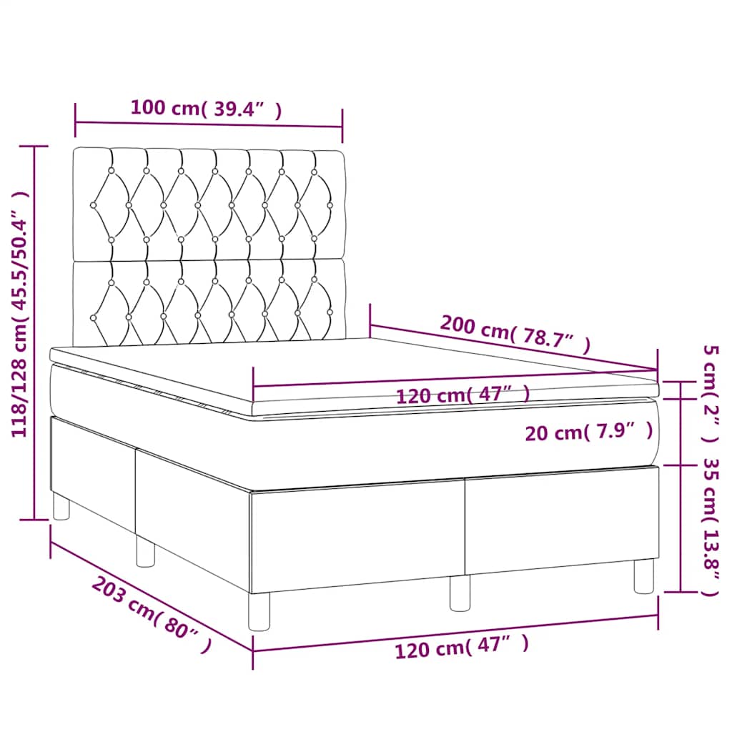 Krevet box spring s madracem LED tamnoplavi 120x200 cm baršun