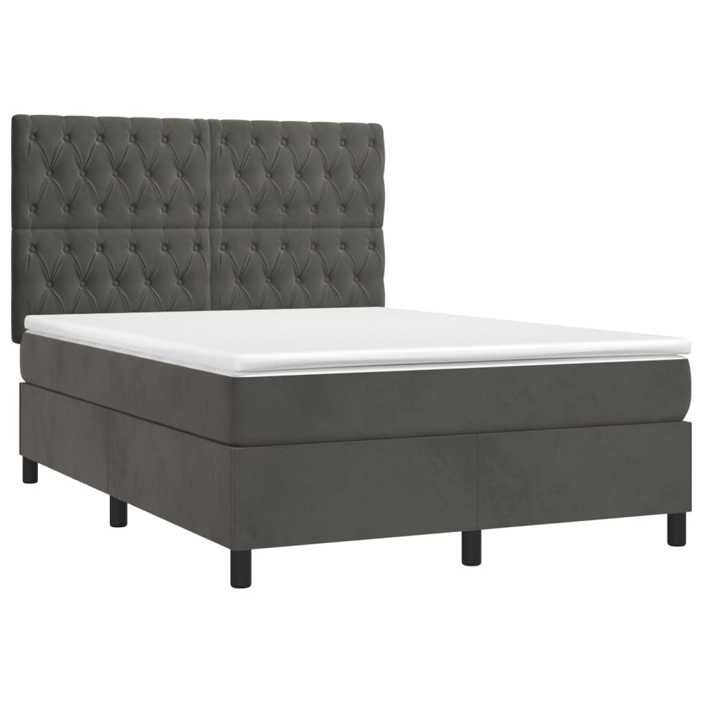 Krevet box spring s madracem LED tamnosivi 140x190 cm baršun