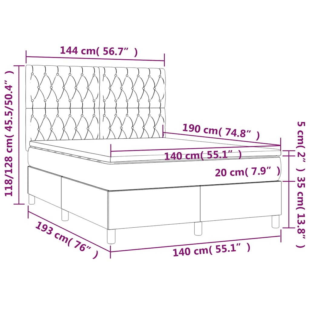 Krevet box spring s madracem LED tamnoplavi 140x190 cm baršun