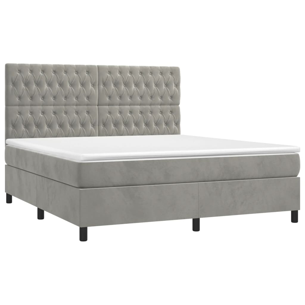 Krevet box spring s madracem LED svjetlosivi 160x200 cm baršun