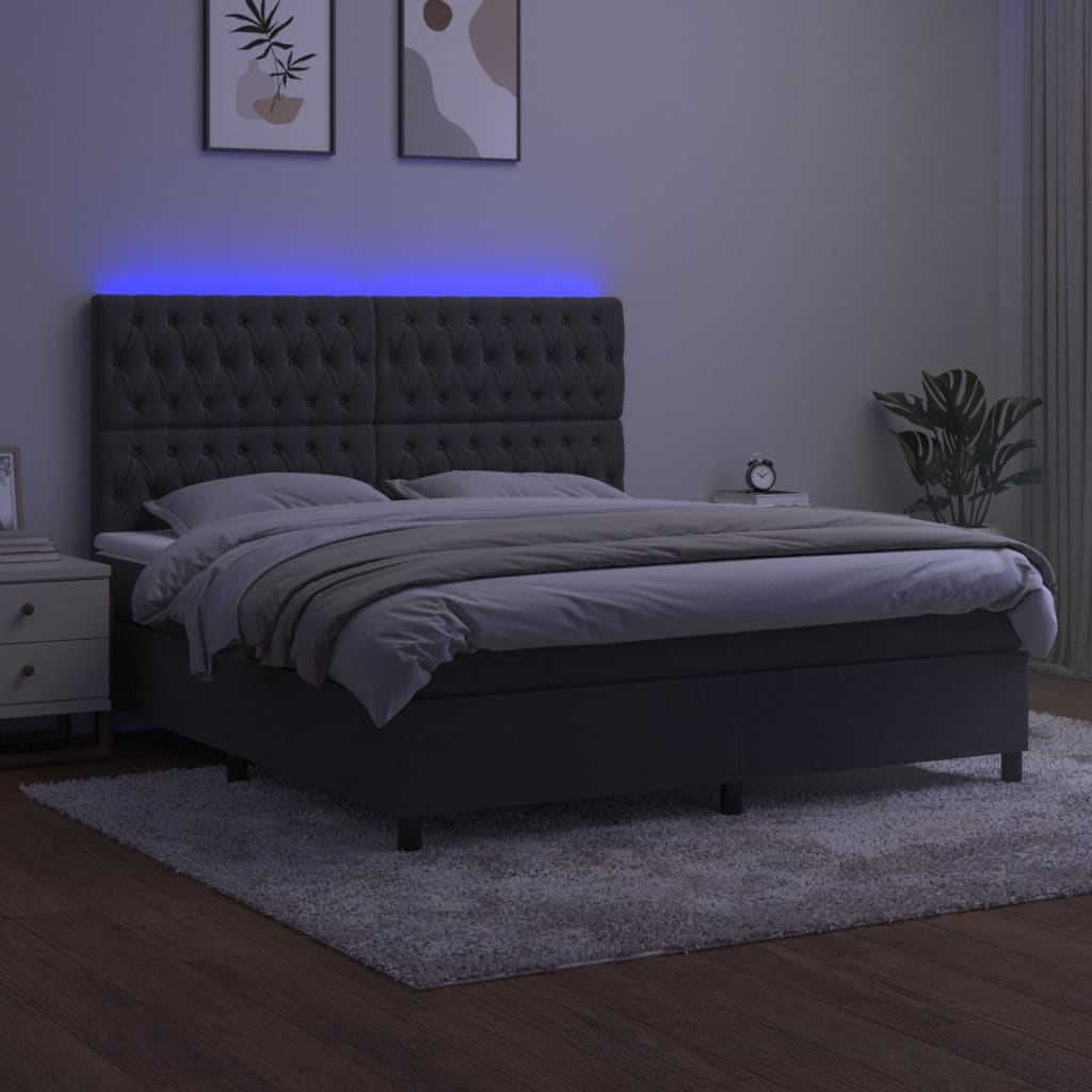 Krevet box spring s madracem LED tamnosivi 160x200 cm baršun