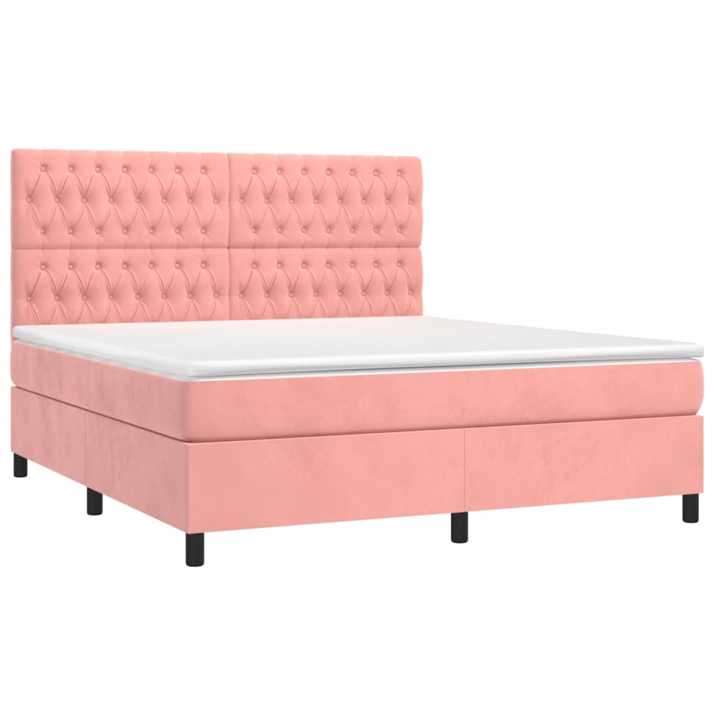 Krevet box spring s madracem LED ružičasti 160x200cm baršunasti