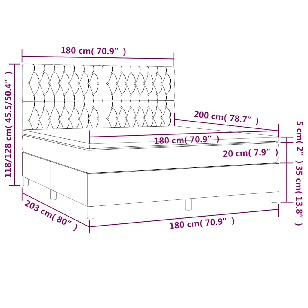 Krevet box spring s madracem LED tamnozeleni 180x200 cm baršun