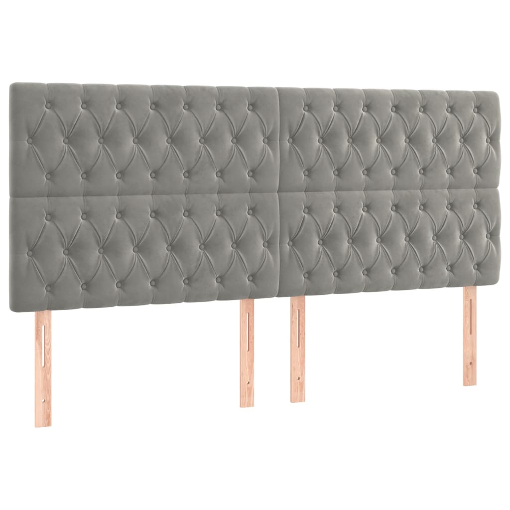 Krevet box spring s madracem LED svjetlosivi 200x200 cm baršun