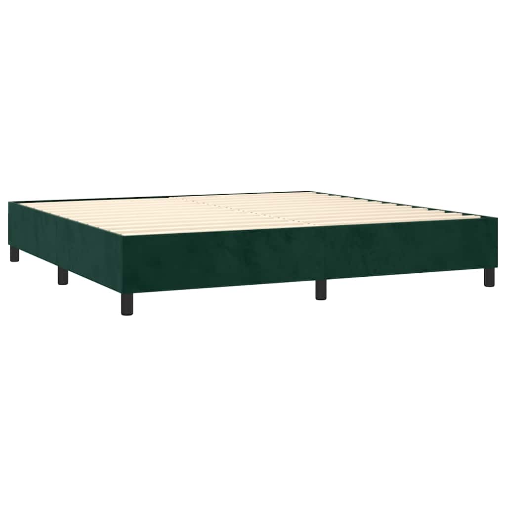 Krevet box spring s madracem LED tamnozeleni 200x200 cm baršun