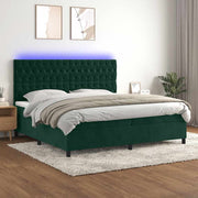 Krevet box spring s madracem LED tamnozeleni 200x200 cm baršun
