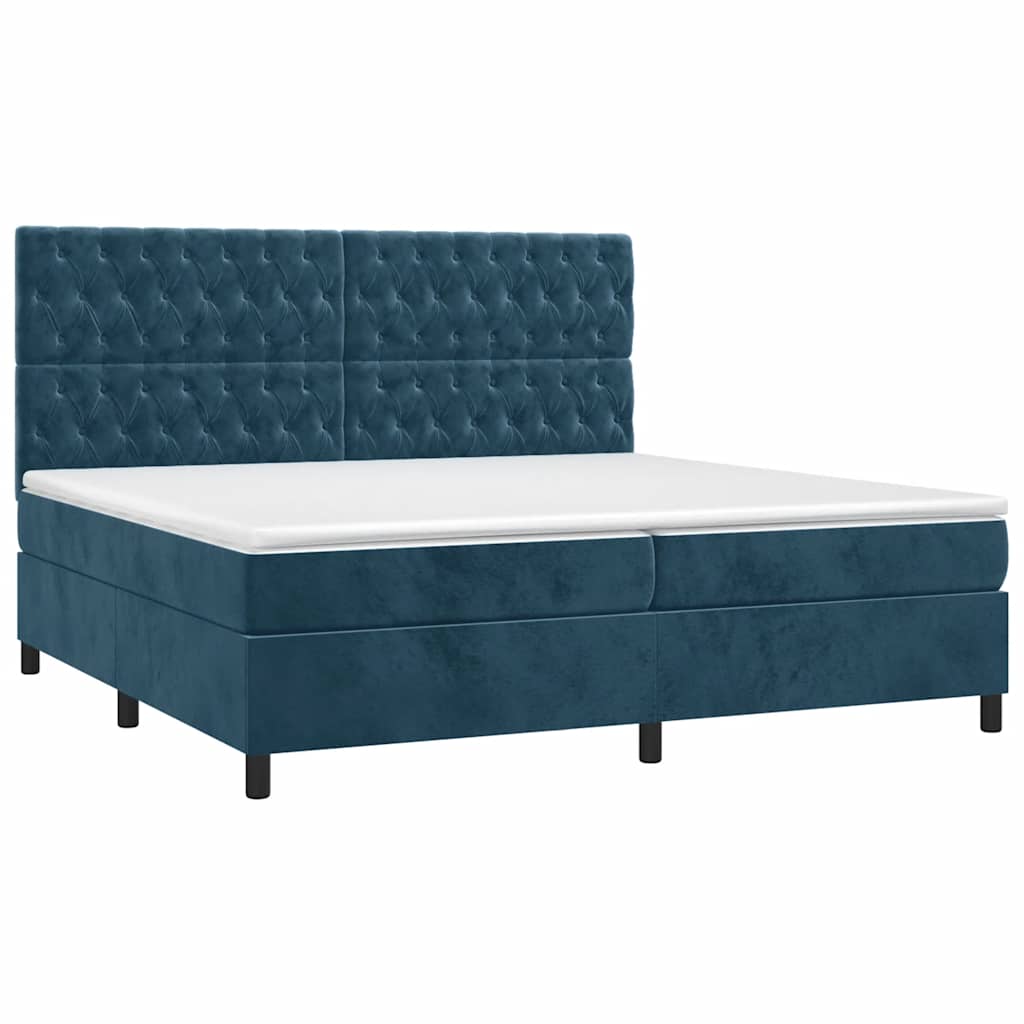 Krevet box spring s madracem LED tamnoplavi 200x200 cm baršun