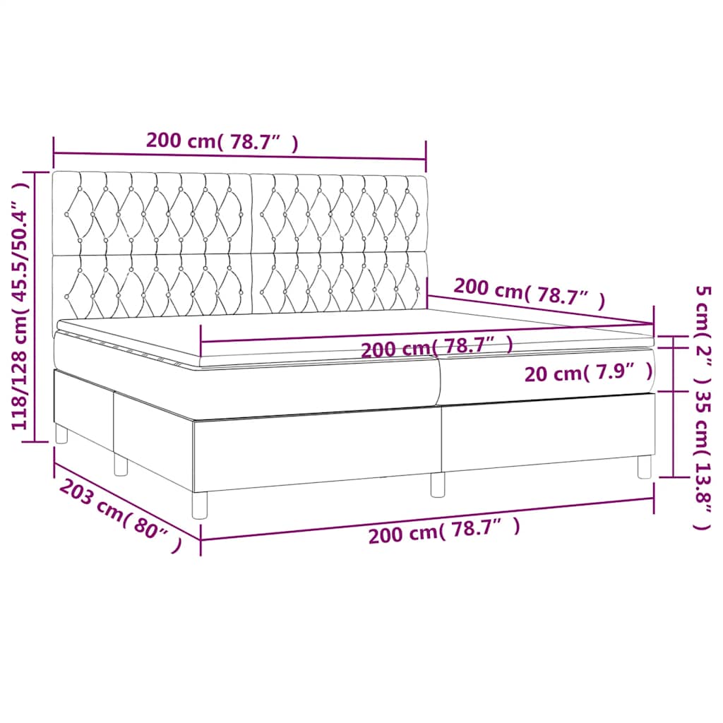 Krevet box spring s madracem LED tamnoplavi 200x200 cm baršun
