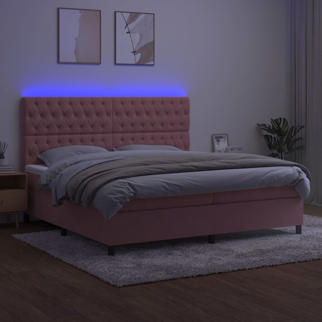 Krevet box spring s madracem LED ružičasti 200x200cm baršunasti
