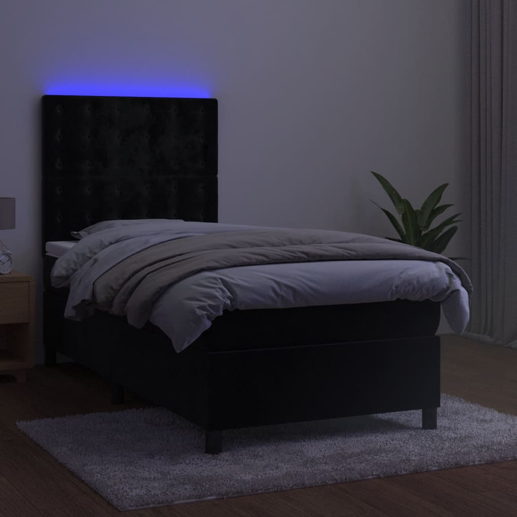 Krevet box spring s madracem LED crni 80 x 200 cm baršunasti