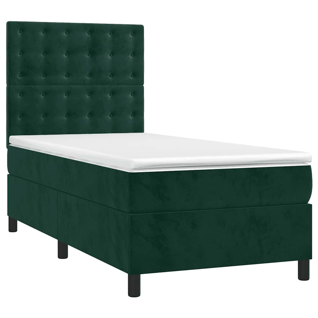 Krevet box spring s madracem LED tamnozeleni 80 x 200 cm baršun