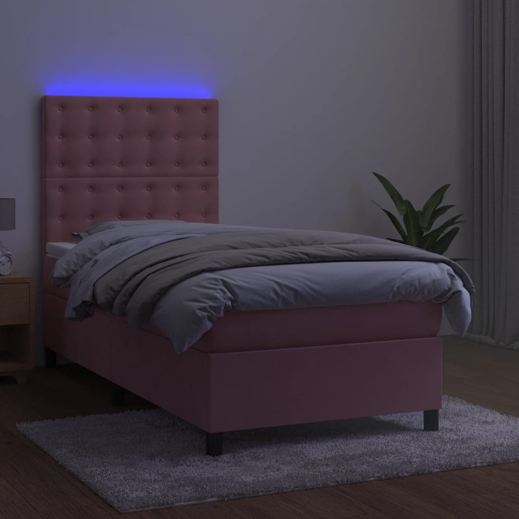 Krevet box spring s madracem LED ružičasti 90x190 cm baršunasti