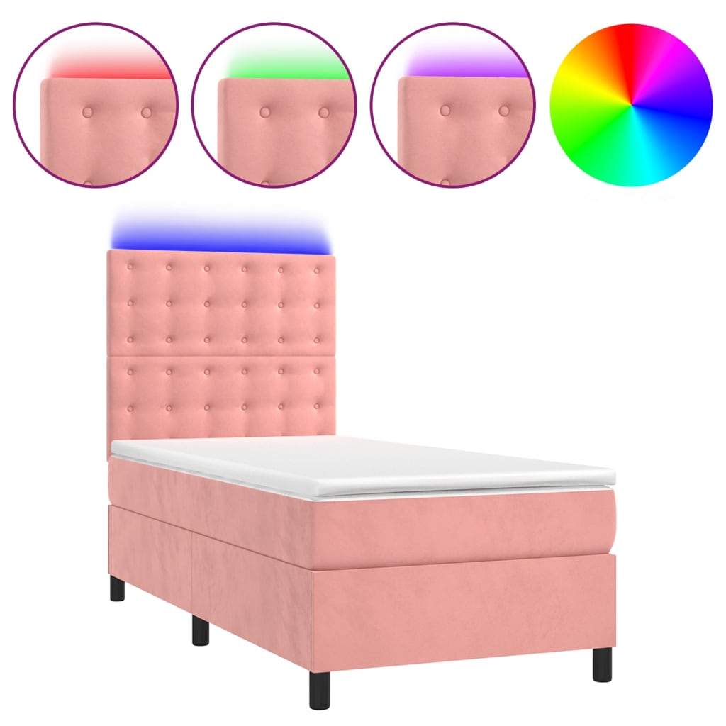 Krevet box spring s madracem LED ružičasti 90x200 cm baršunasti