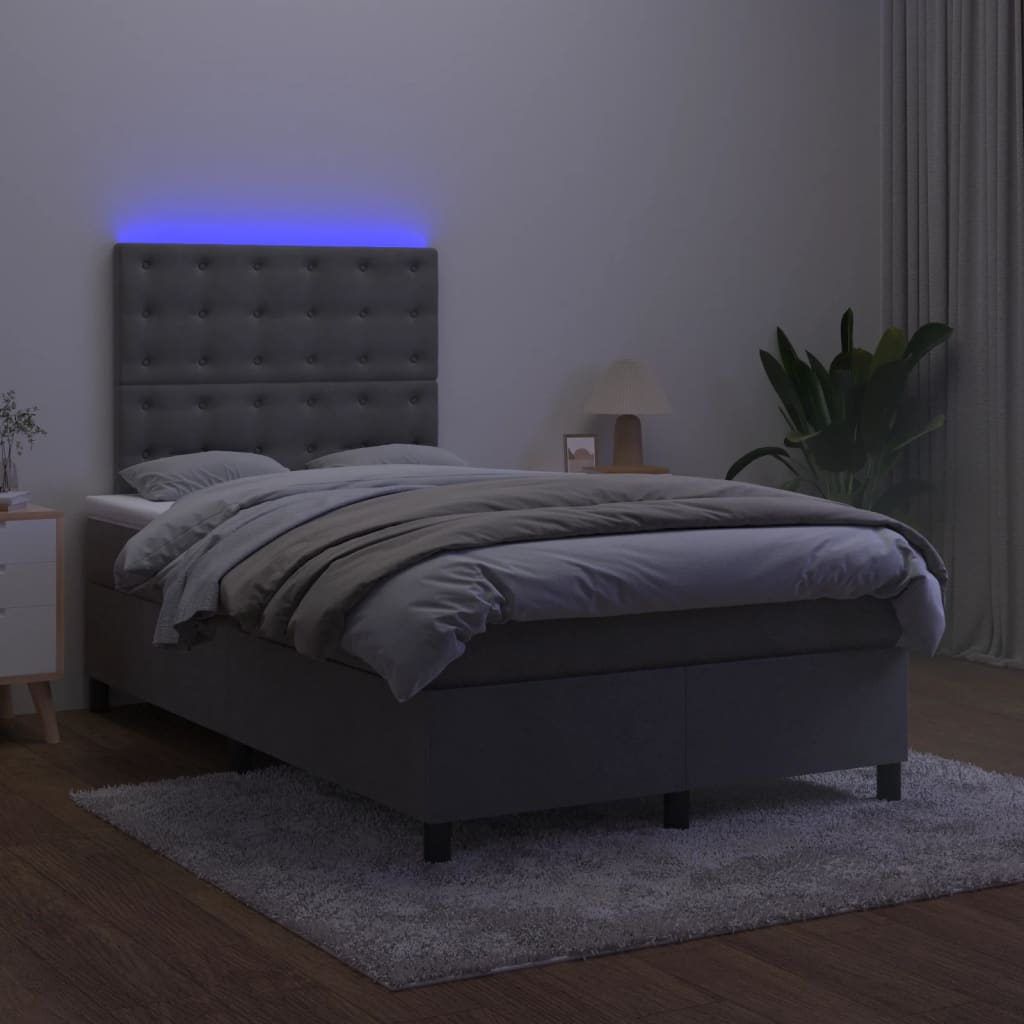 Krevet box spring s madracem LED tamnosivi 120 x 200 cm baršun