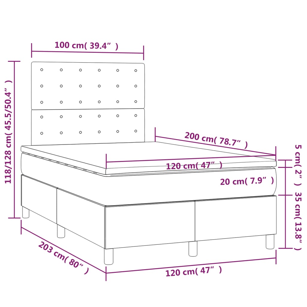 Krevet box spring s madracem LED tamnosivi 120 x 200 cm baršun