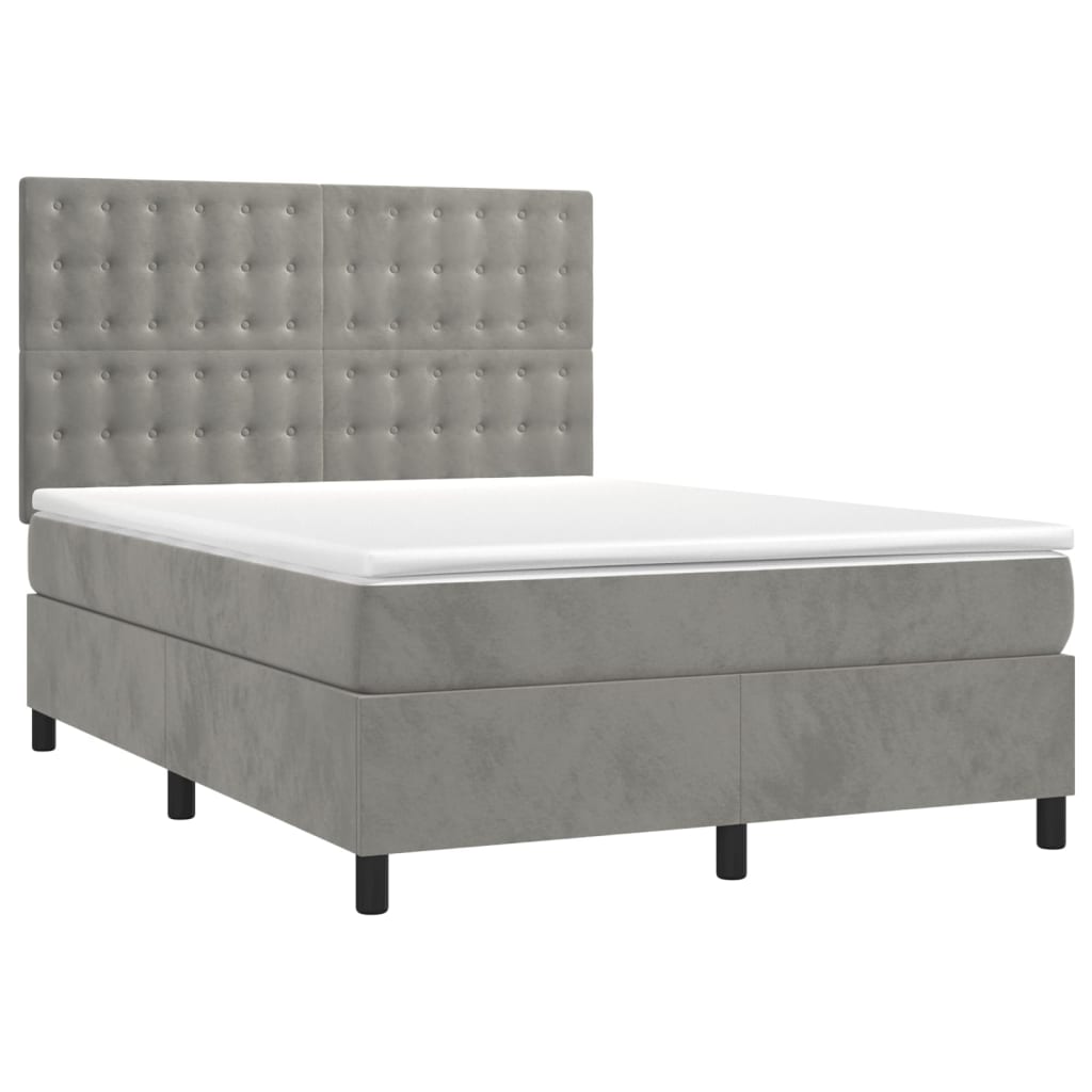 Krevet box spring s madracem LED svjetlosivi 140x200 cm baršun