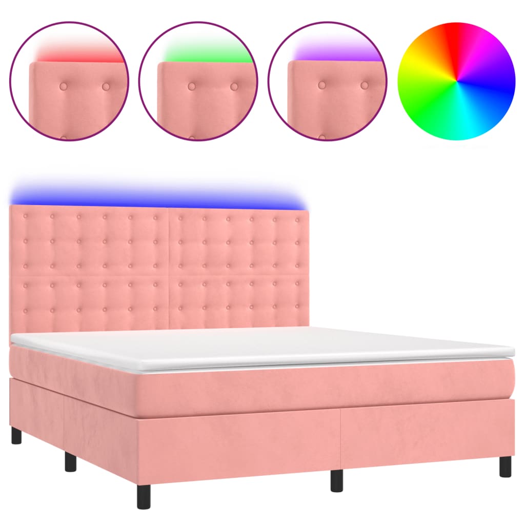 Krevet box spring s madracem LED ružičasti 180x200cm baršunasti