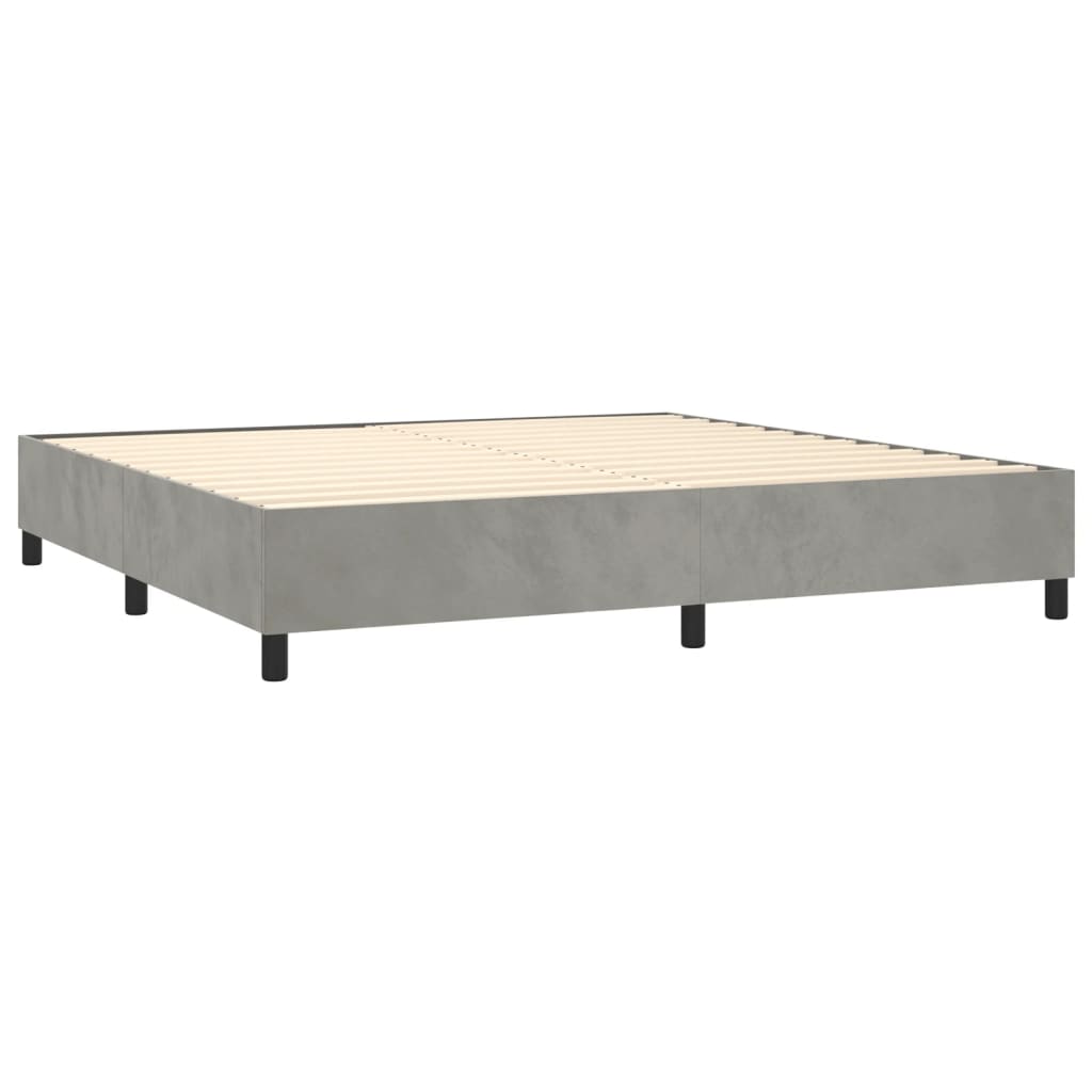 Krevet box spring s madracem LED svjetlosivi 200x200 cm baršun