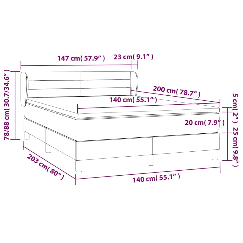 Krevet s oprugama i madracem plavi 140x200 cm od tkanine