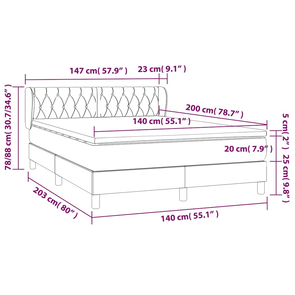 Krevet s oprugama i madracem crni 140x200 cm od tkanine
