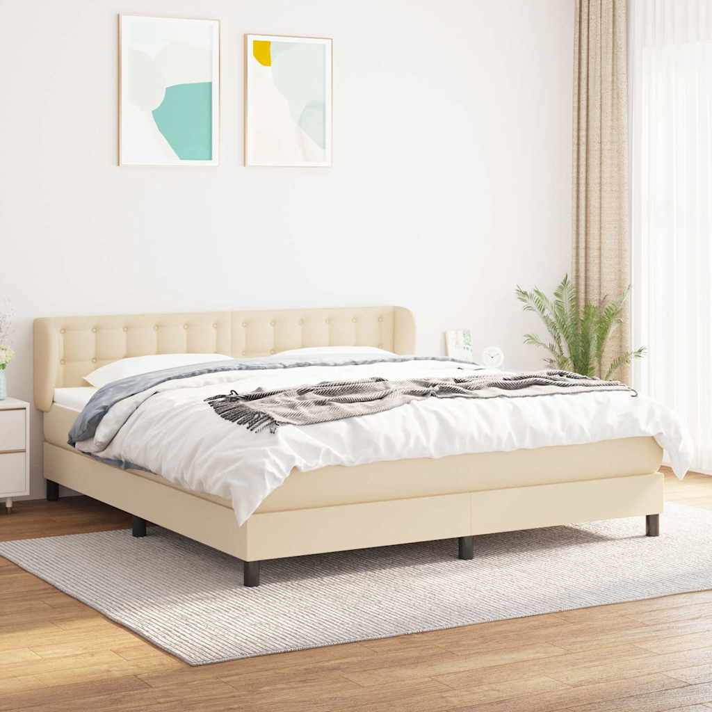 Krevet s oprugama i madracem krem 160x200 cm od tkanine