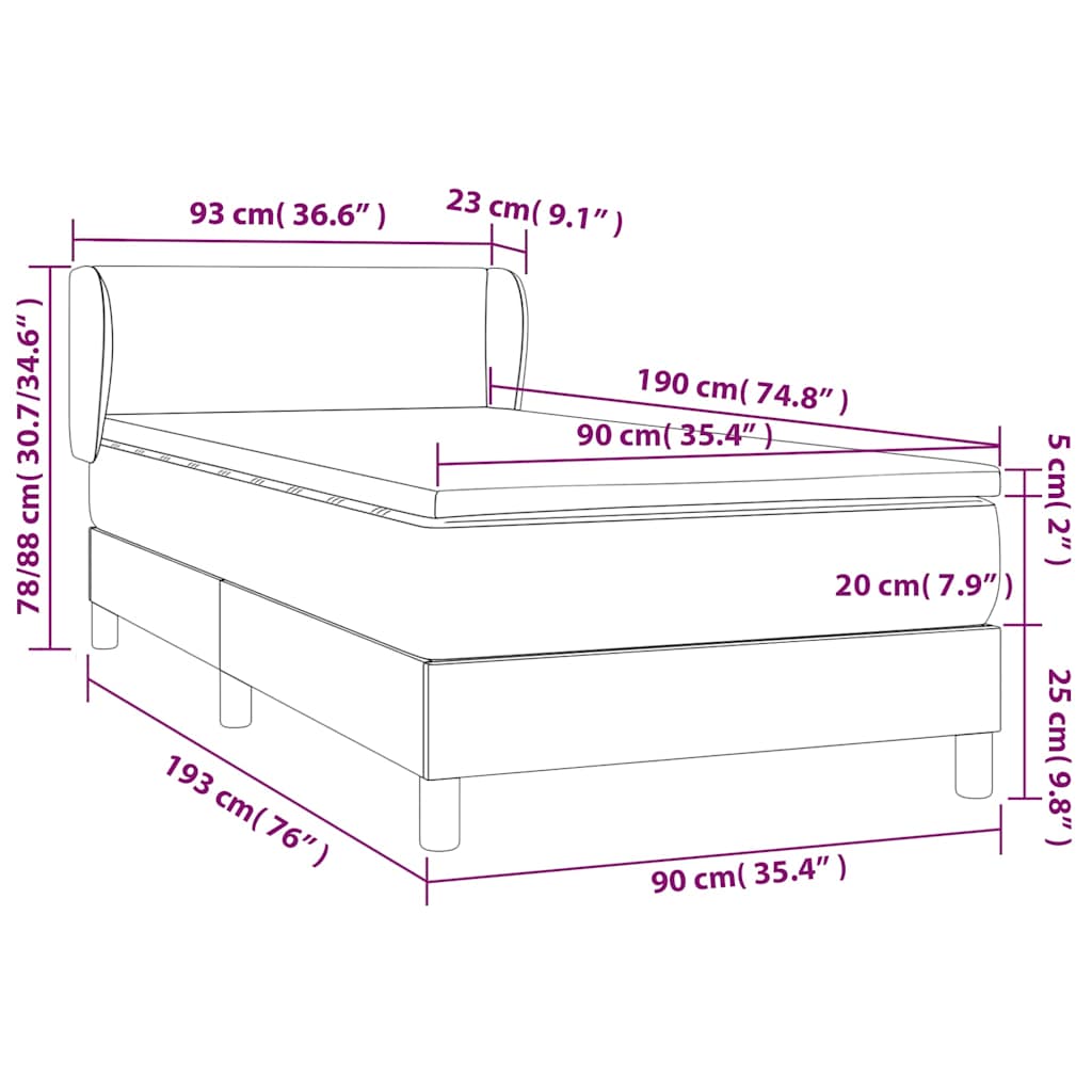 Krevet s oprugama i madracem plavi 90 x 190 cm od tkanine