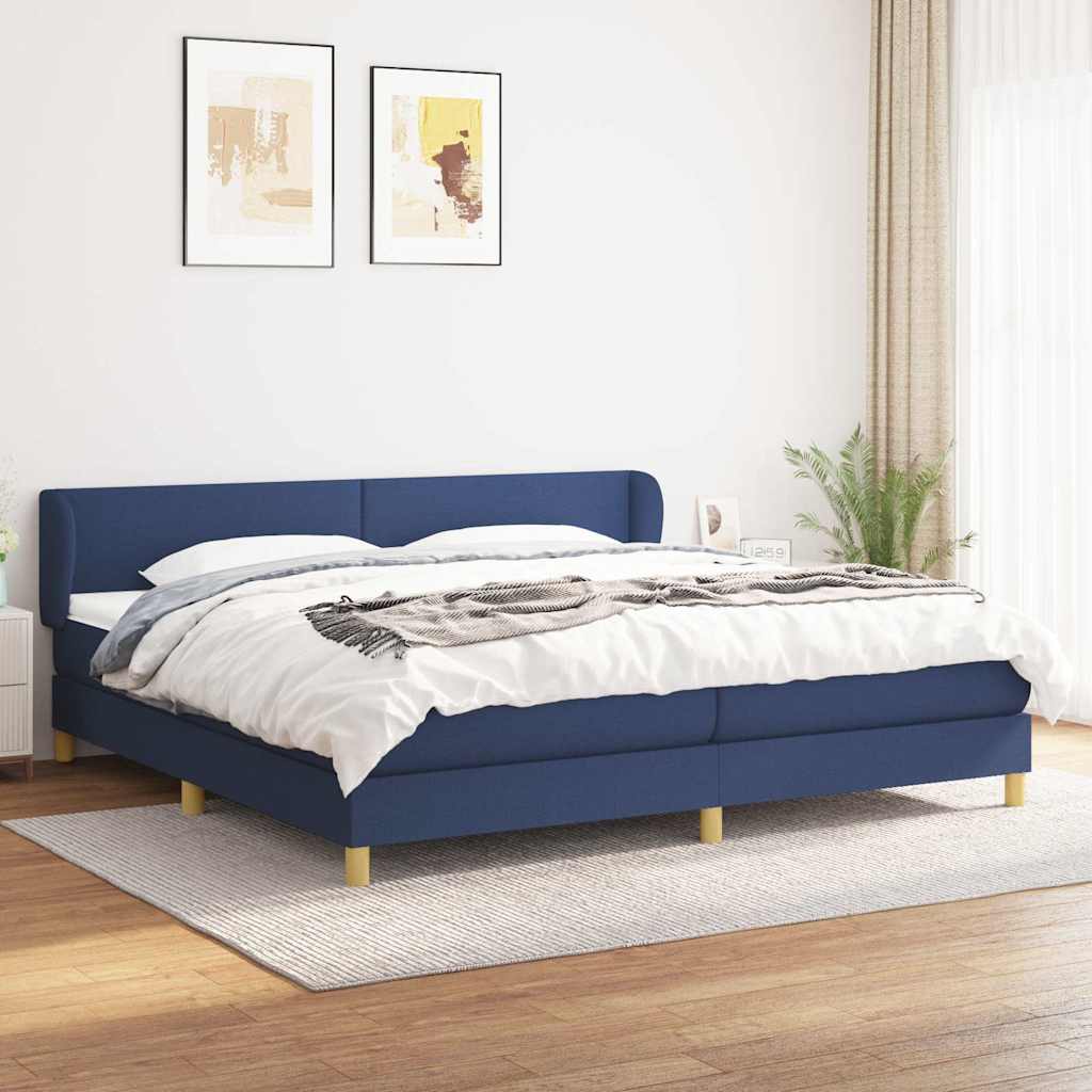 Krevet s oprugama i madracem plavi 200 x 200 cm od tkanine