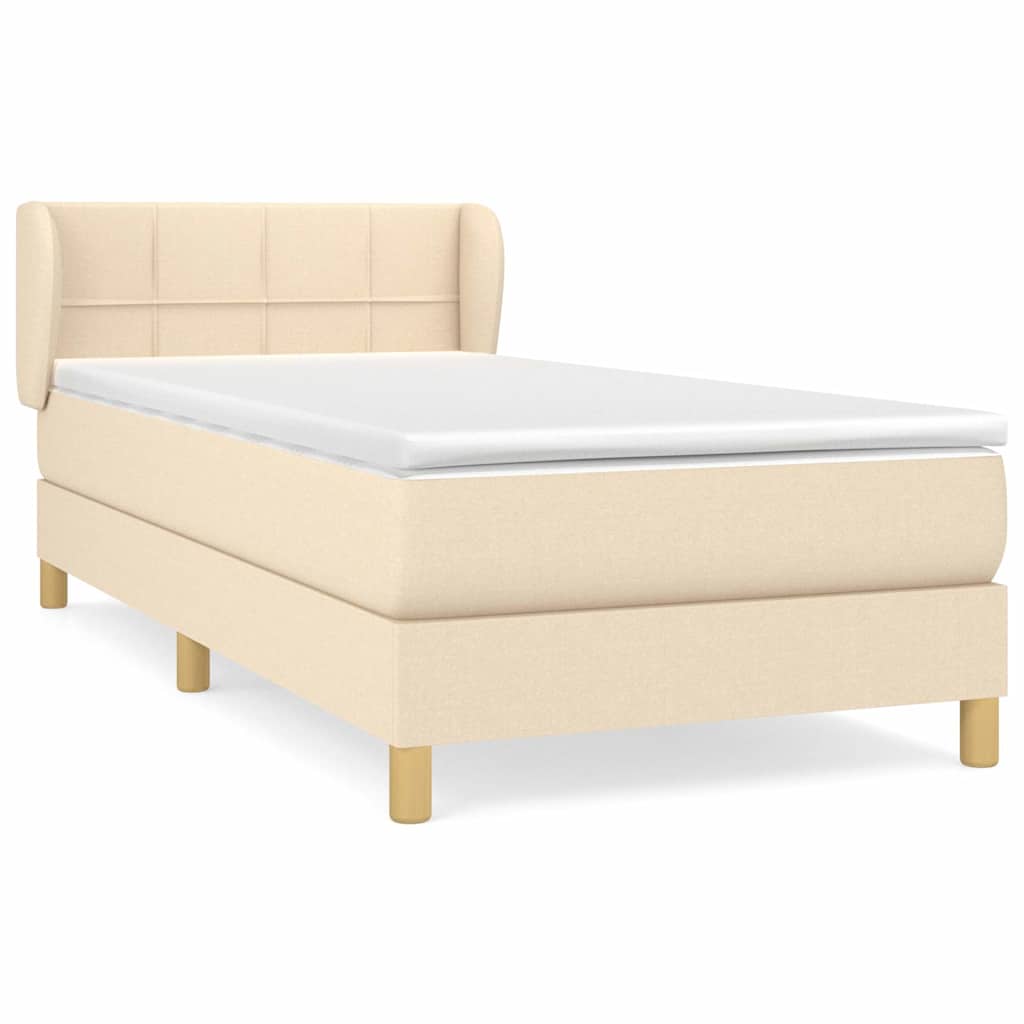 Krevet s oprugama i madracem krem 90 x 200 cm od tkanine
